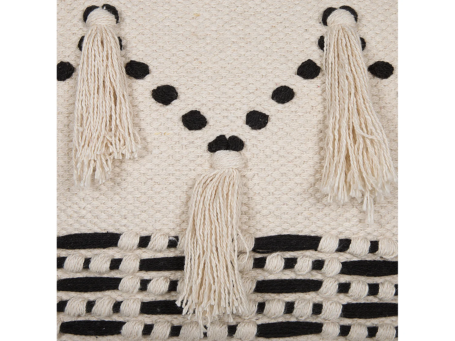 Pouf in Beige und Schwarz 50 x 50 cm Baumwolle in Boho-Stil Fransen Thondi