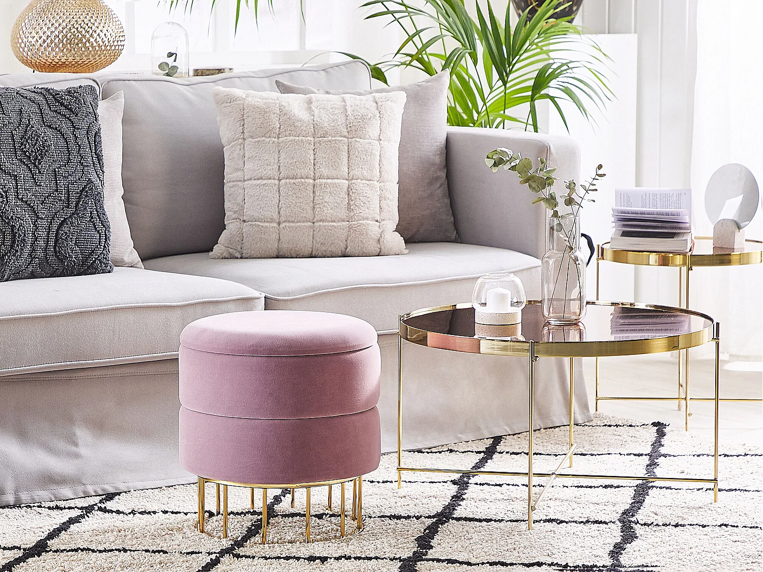 Pouf de rangement ELGIN Velours Rose