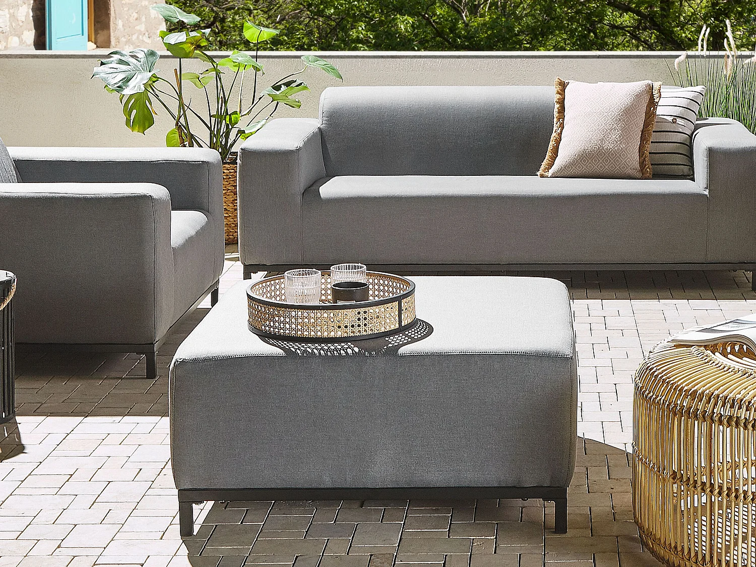 Ottoman ROVIGO Tissu Gris