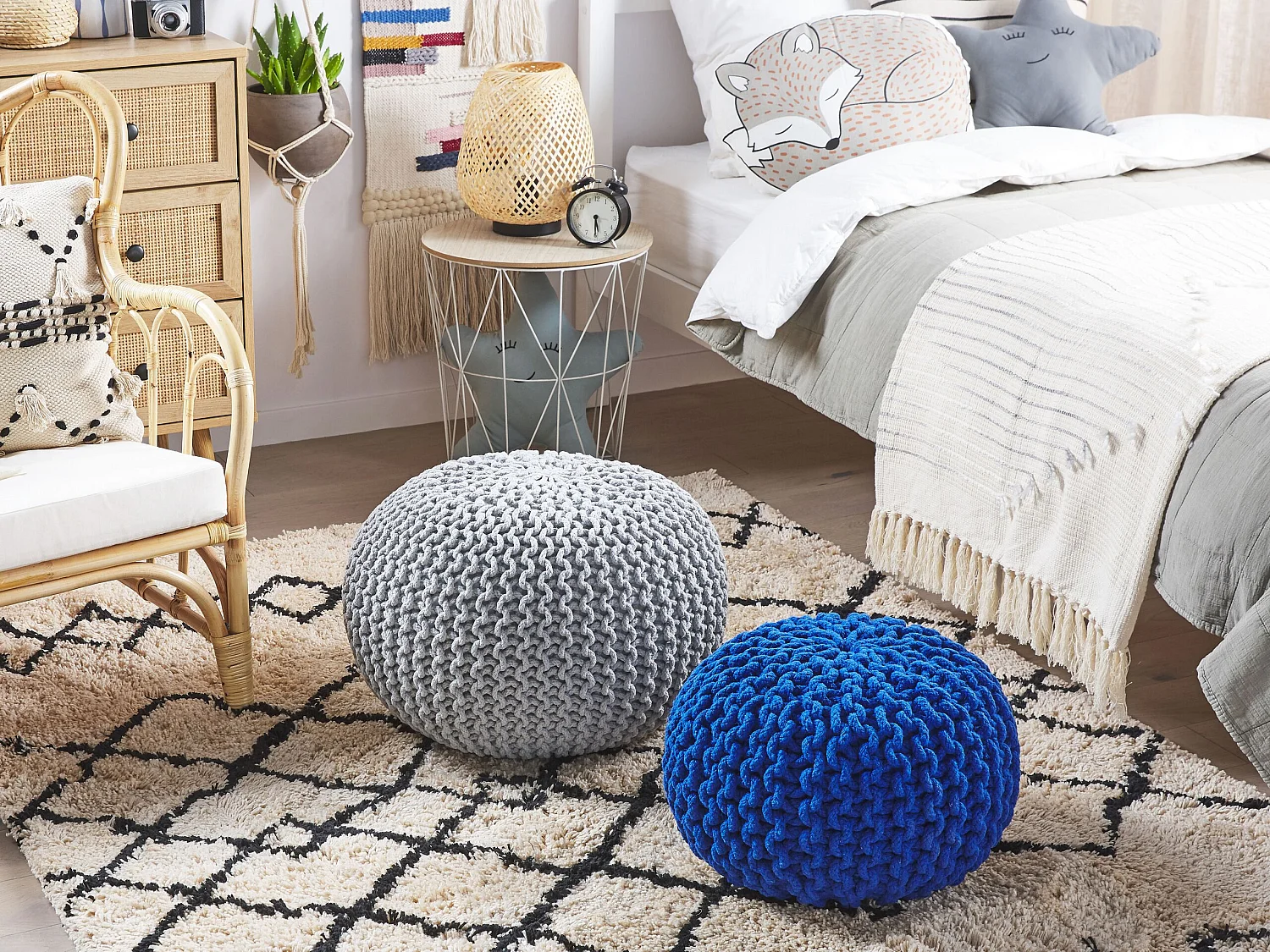 Pouf CONRAD Coton Gris clair 50 cm 50 cm 35 cm