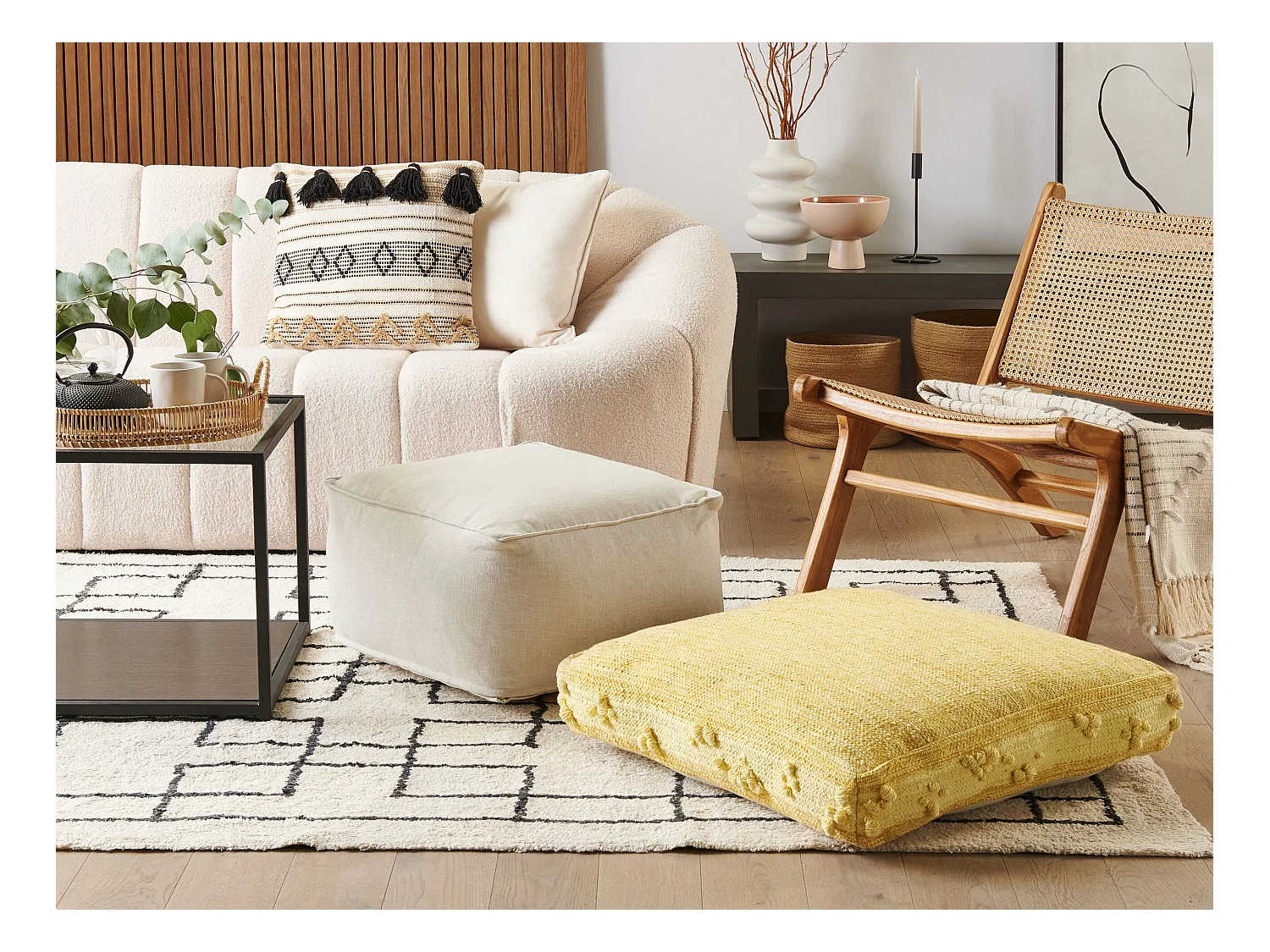 Puf CLONE Algodón Amarillo 60 cm 60 cm 12 cm