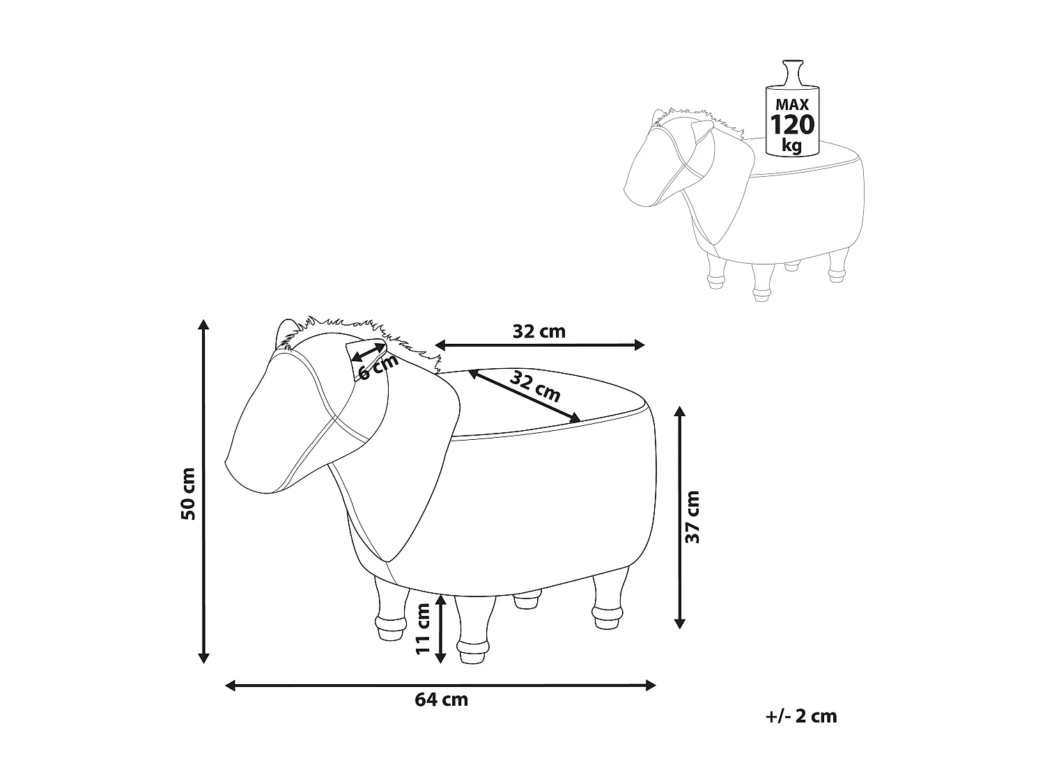 Hocker für Kinder in Pferdeform dunkelbraun Lederoptik Horse