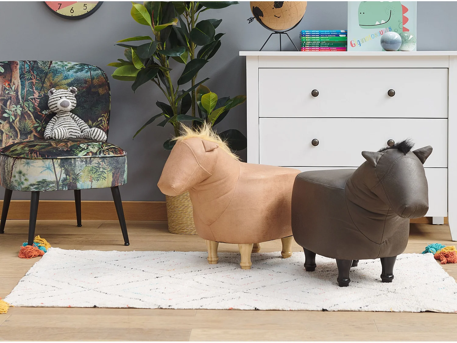 Tabouret animal HORSE Cuir PU Marron foncé