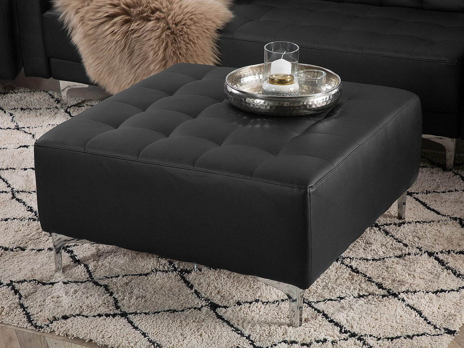 Pouf Ottoman en cuir PU noir ABERDEEN