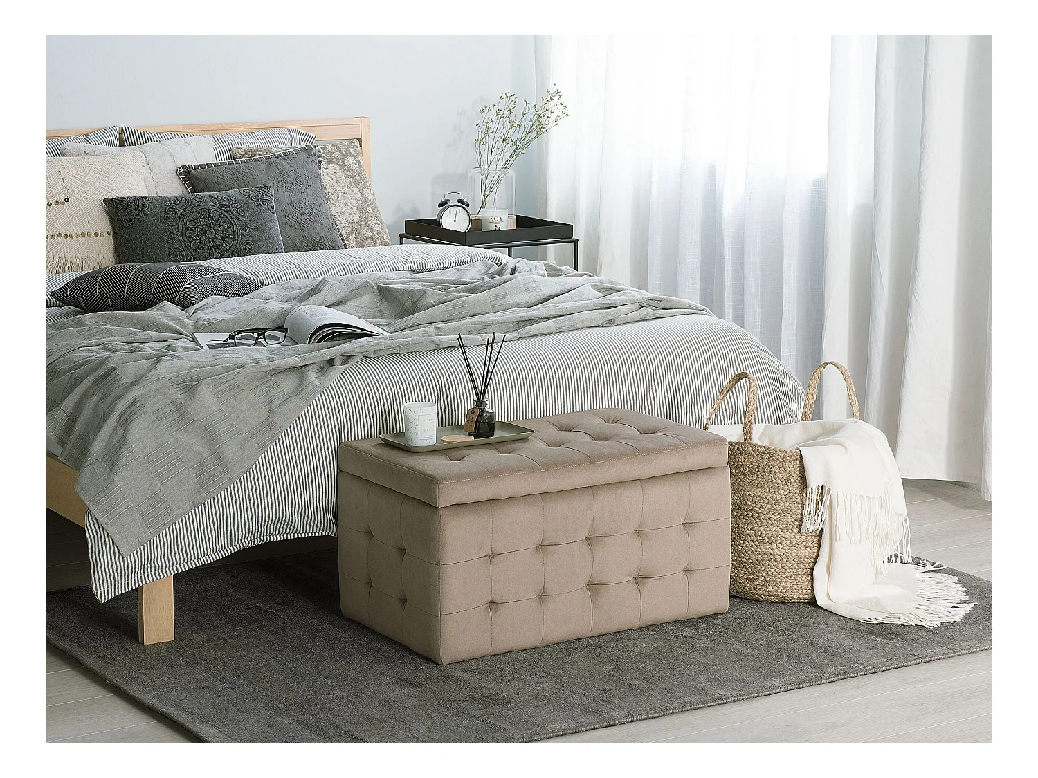 Ottomano contenitore MICHIGAN Velluto Marrone chiaro