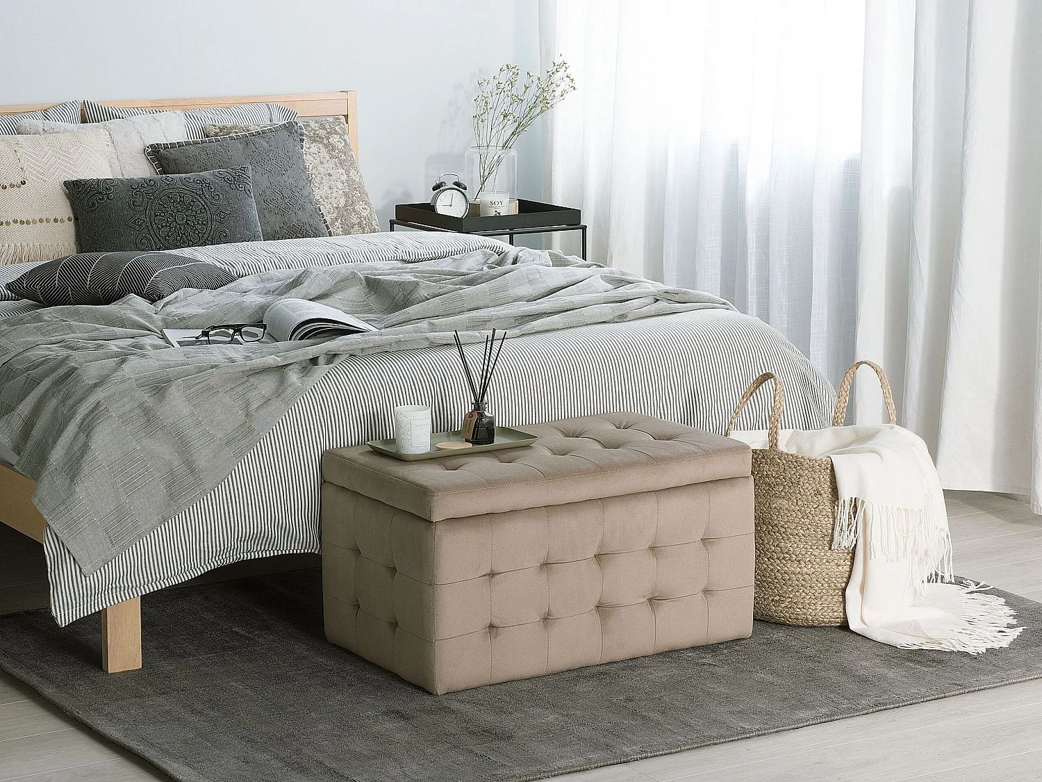 Pouf de rangement MICHIGAN Velours Marron clair