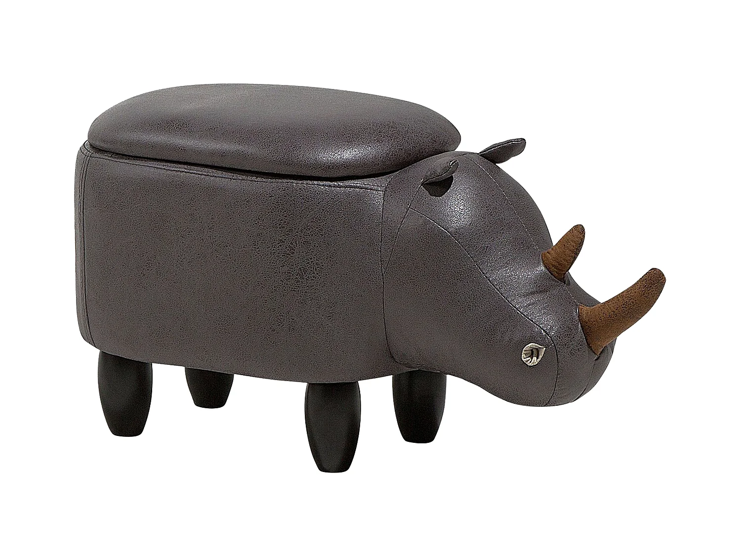 Tabouret de rangement animal RHINO Cuir PU Gris foncé