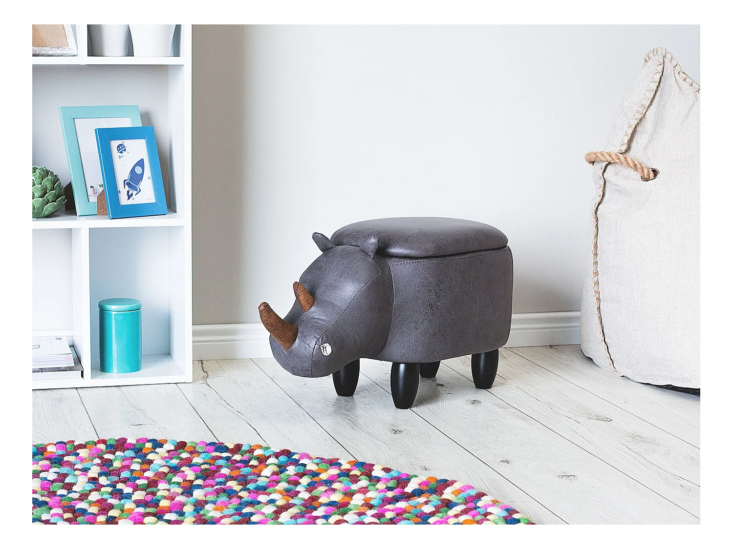 Tabouret de rangement animal RHINO Cuir PU Gris foncé