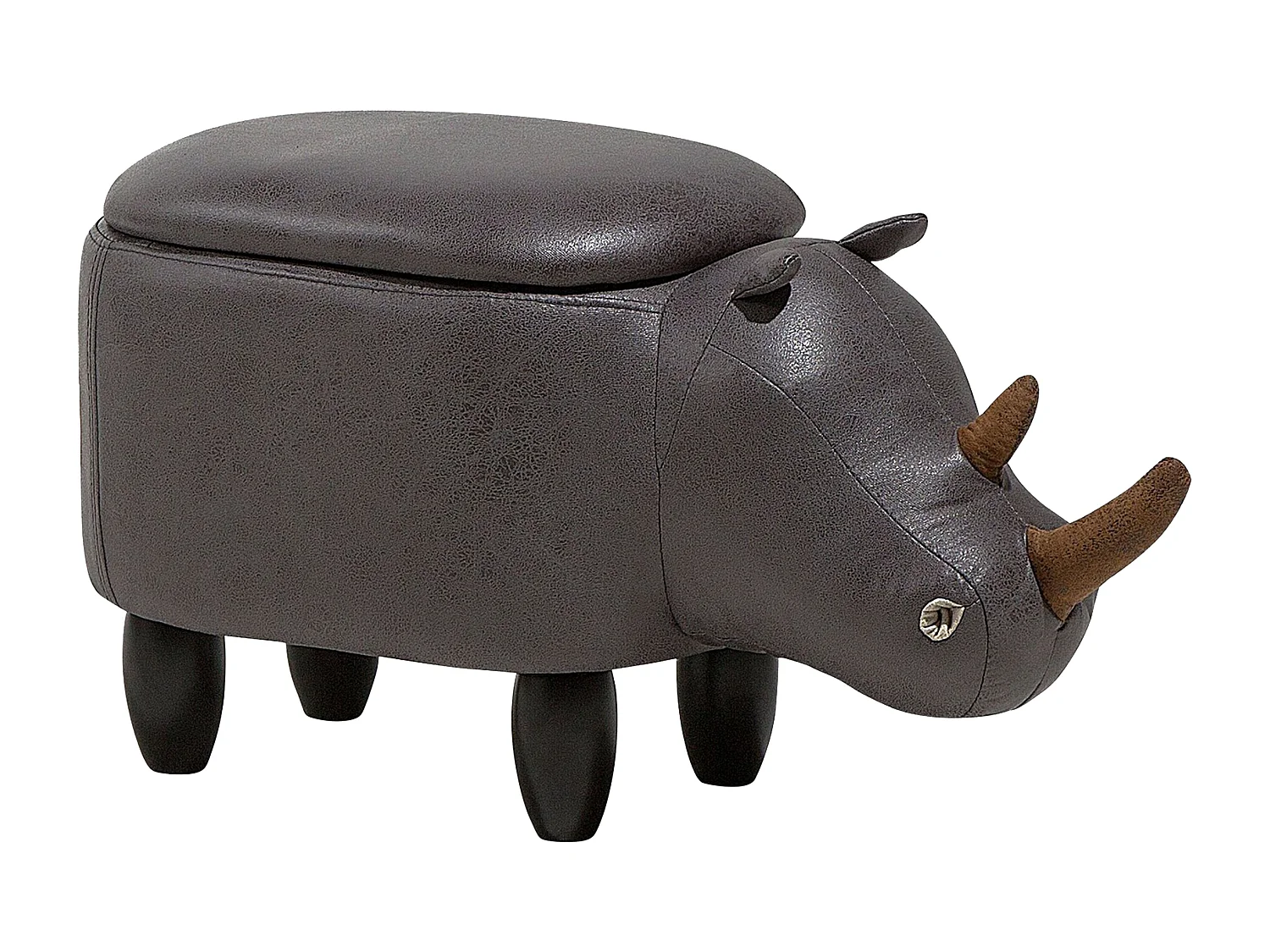 Tabouret de rangement animal RHINO Cuir PU Gris foncé Rhinocéros