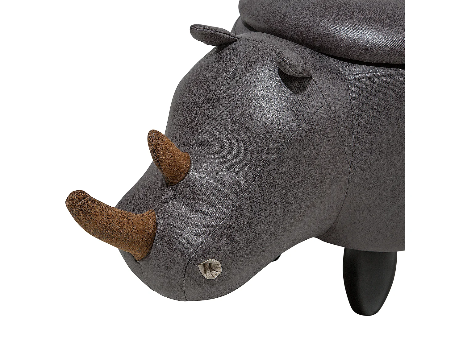 Tabouret de rangement animal RHINO Cuir PU Gris foncé Rhinocéros