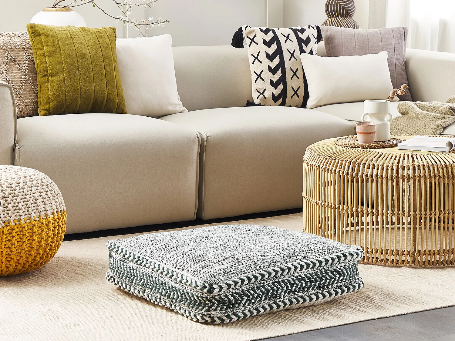 Pouf BIRCH Coton Vert foncé