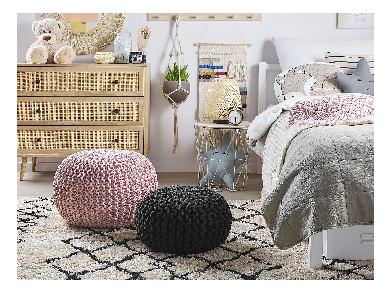 Puf CONRAD Algodón Negro 40 cm 40 cm 25 cm