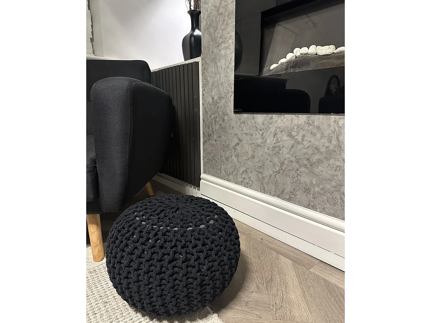 Pouf CONRAD Cotone Nero 40 cm 40 cm 25 cm