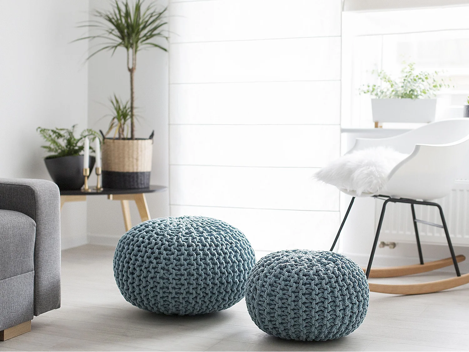 Pouf CONRAD Coton Bleu clair 50 cm 50 cm 35 cm