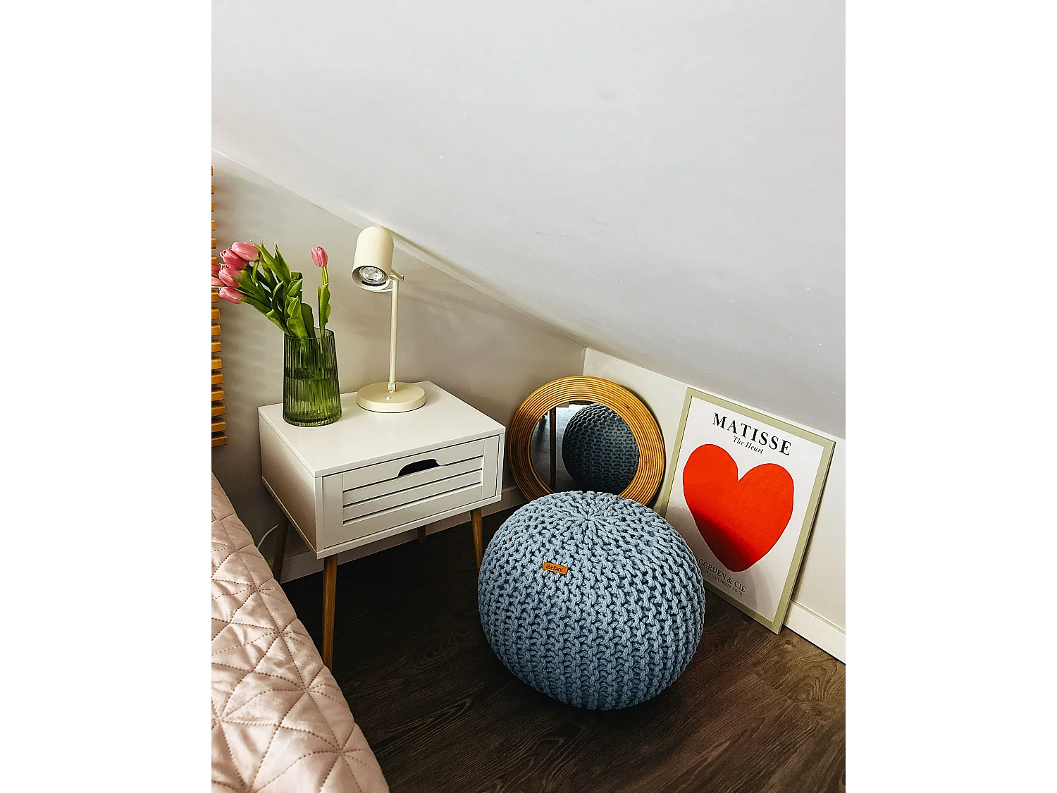 Pouf CONRAD Coton Bleu clair 50 cm 50 cm 35 cm