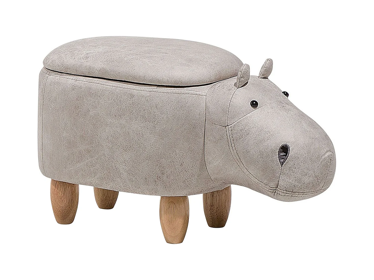 Tabouret de rangement animal HIPPO Cuir PU Gris clair