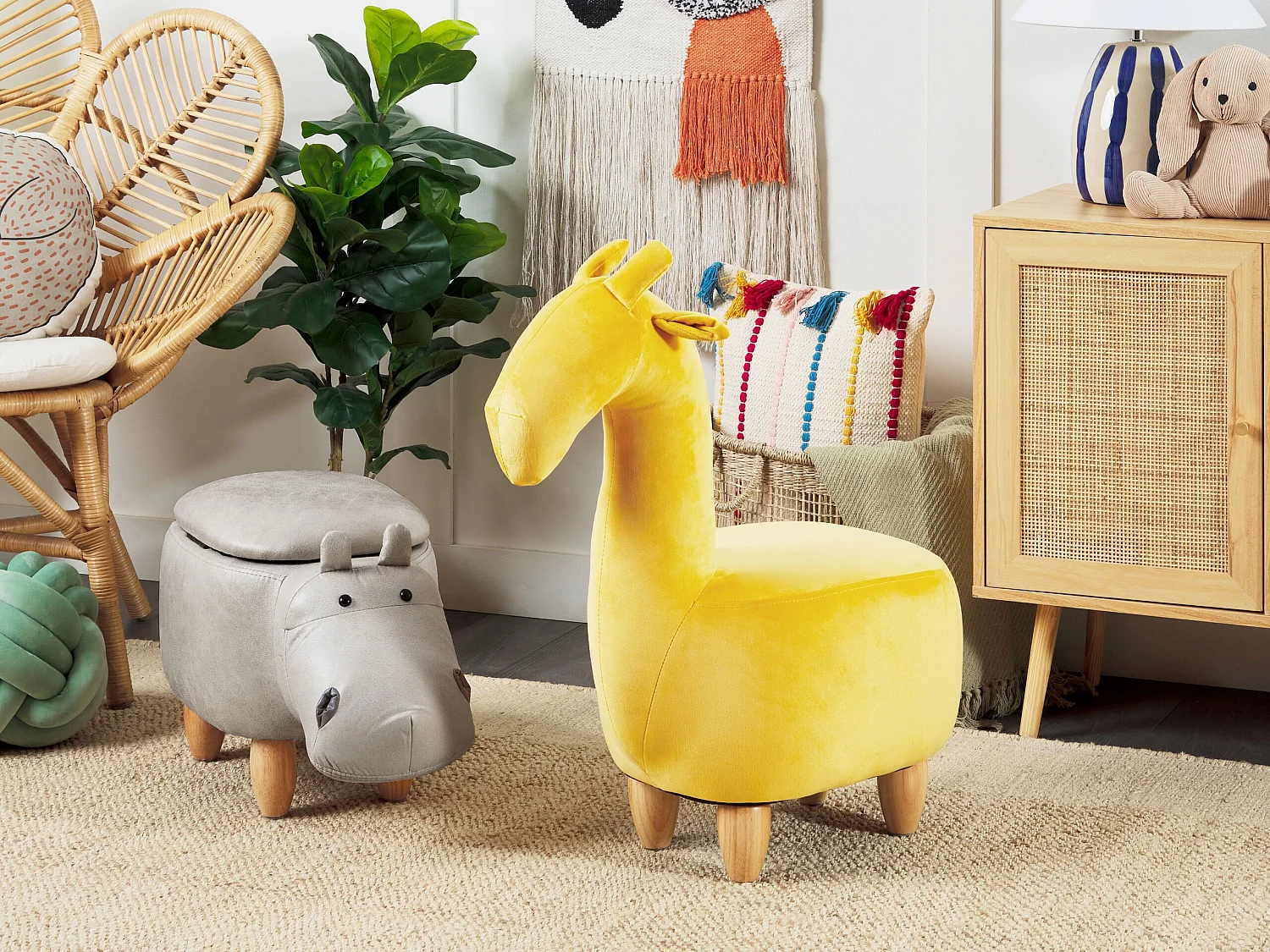 Tabouret de rangement animal HIPPO Cuir PU Gris clair