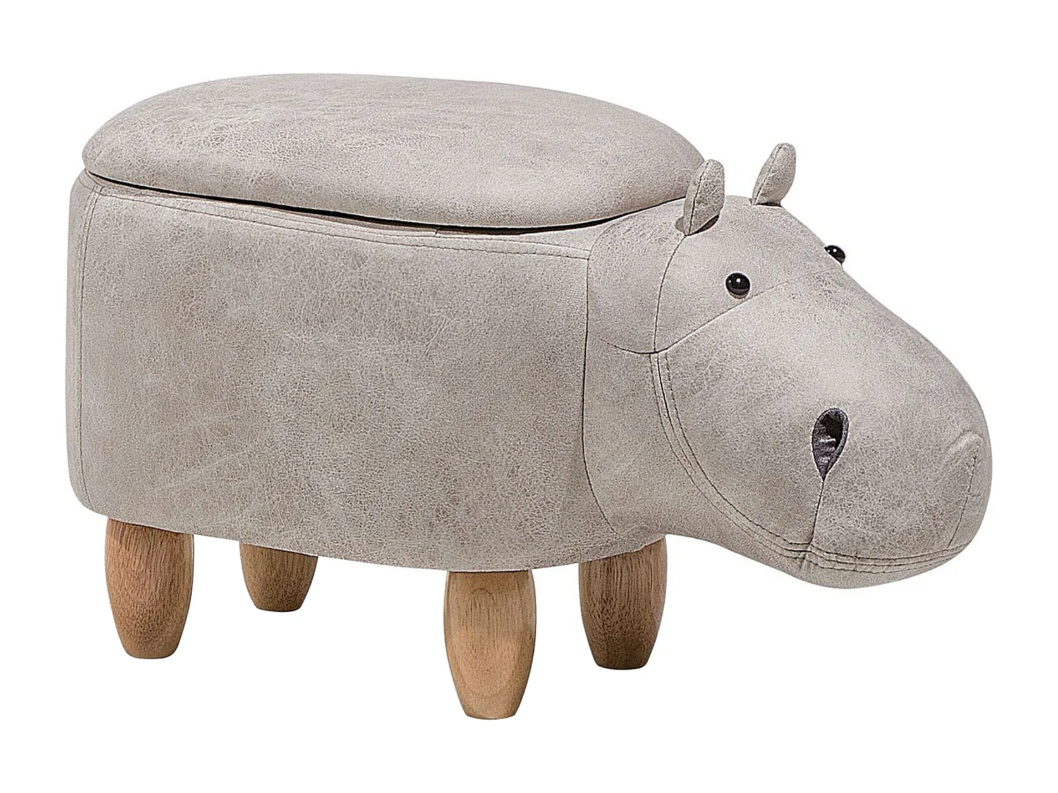 Tabouret de rangement animal HIPPO Cuir PU Gris clair Hippopotame