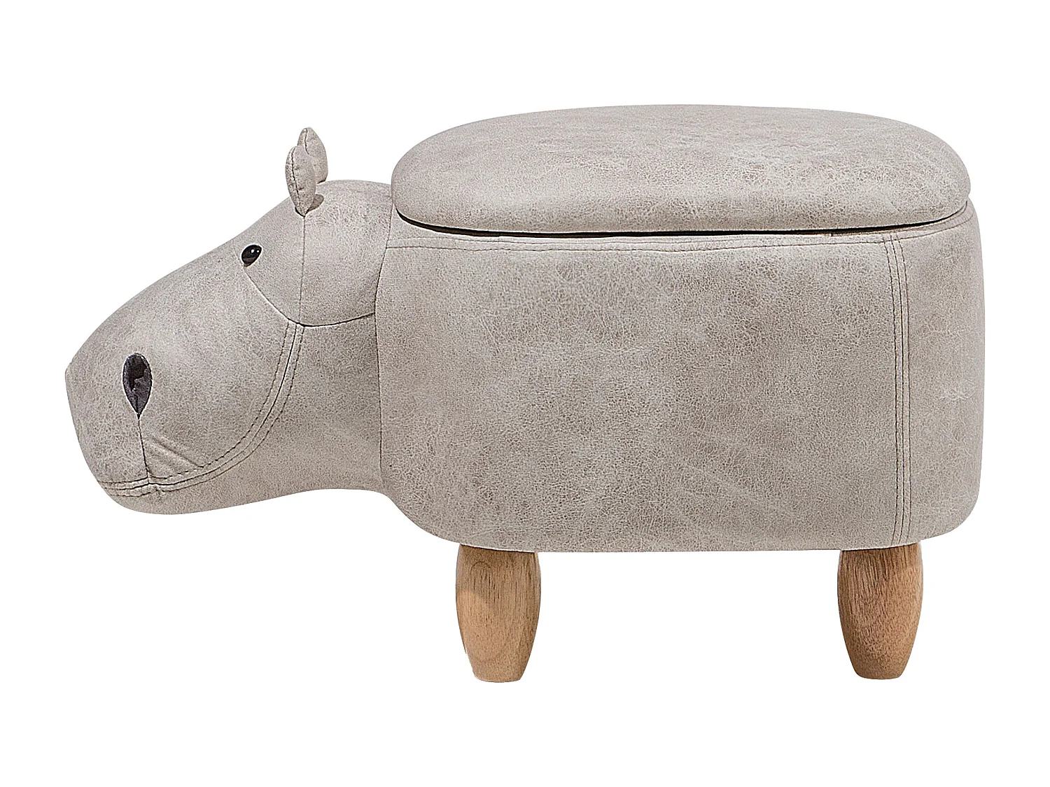 Tabouret de rangement animal HIPPO Cuir PU Gris clair Hippopotame