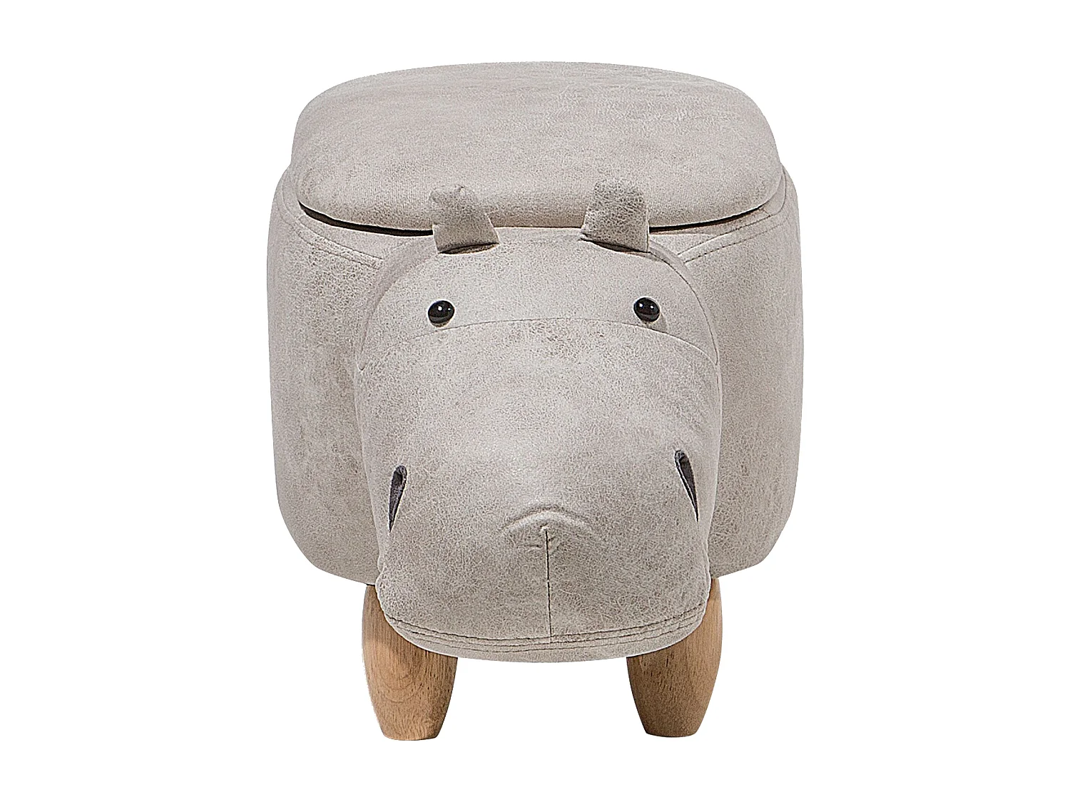 Tabouret de rangement animal HIPPO Cuir PU Gris clair Hippopotame