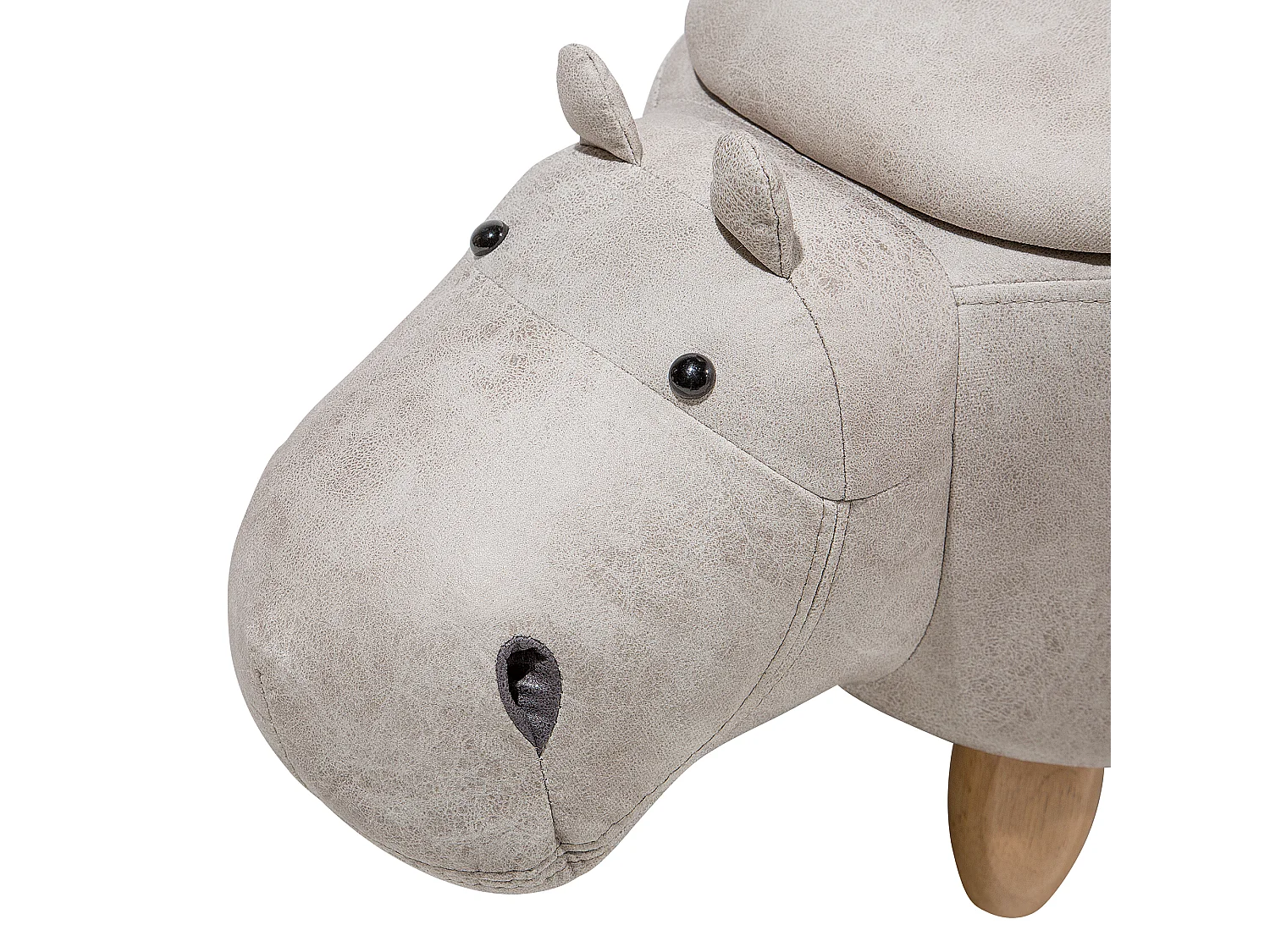 Tabouret de rangement animal HIPPO Cuir PU Gris clair Hippopotame