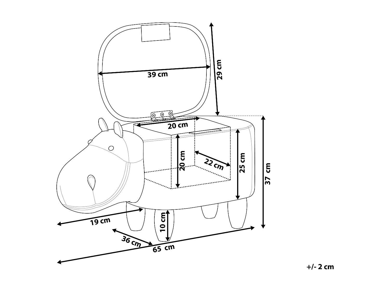 Tabouret de rangement animal HIPPO Cuir PU Gris clair Hippopotame