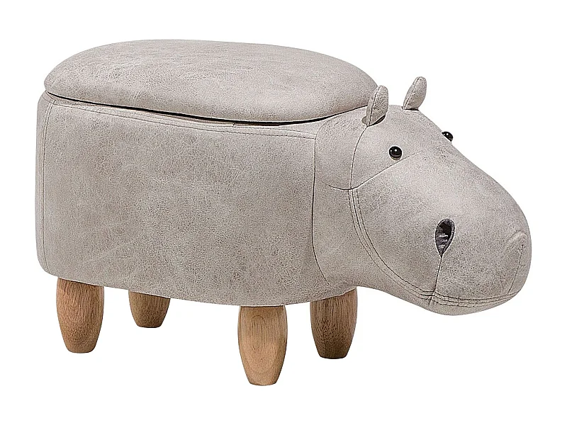 Tabouret de rangement animal HIPPO Cuir PU Gris clair
