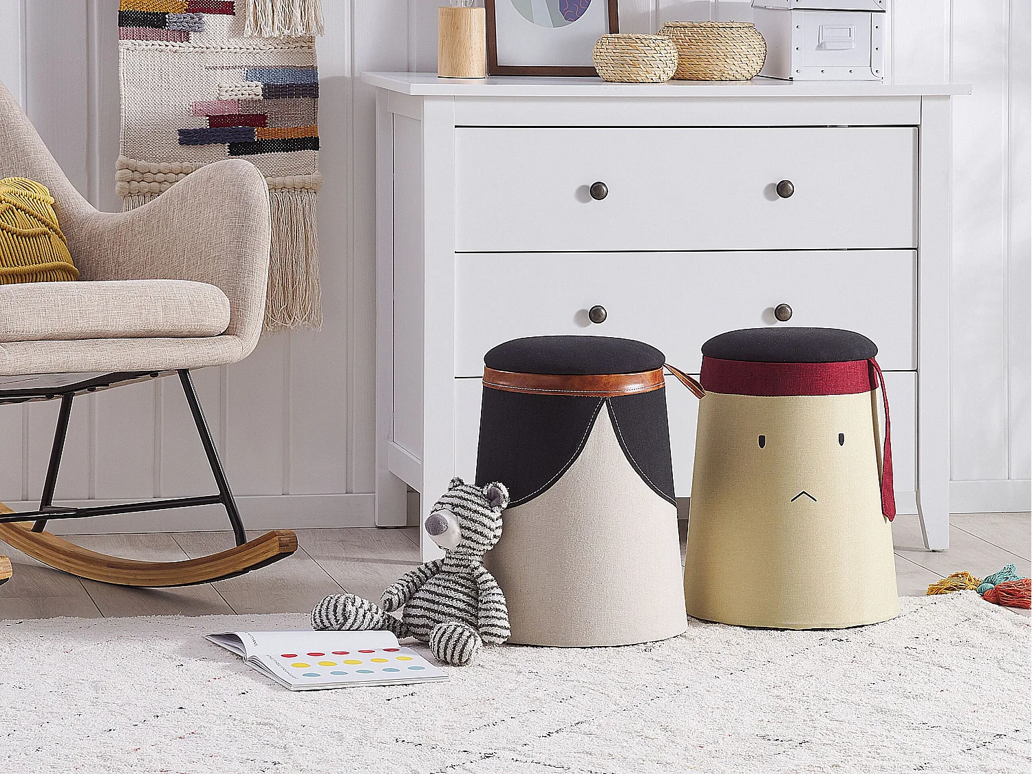 Kinderpoef met opbergruimte SAMURAI Kunstlinnen Beige 33 cm 33 cm 45 cm