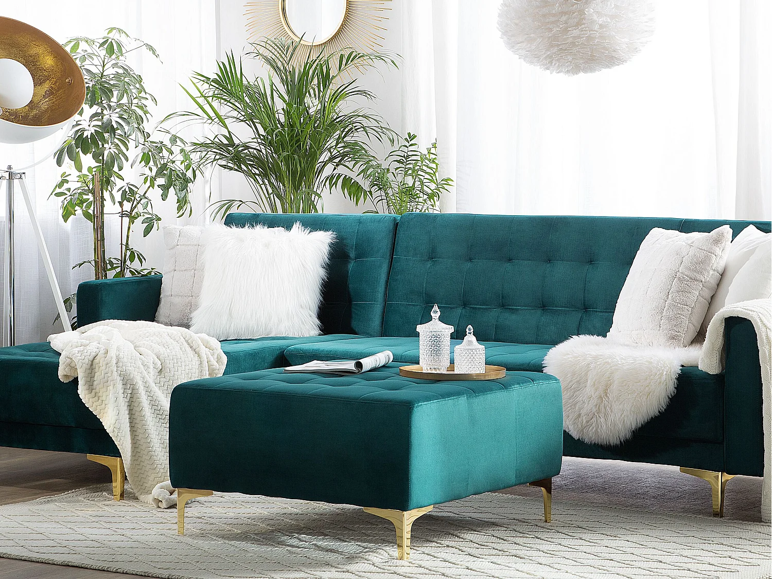 Ottoman ABERDEEN Velours Bleu paon