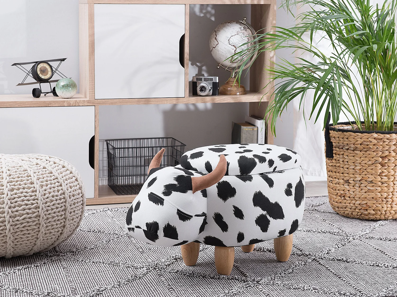 Tamborete animal com arrumação COW Tecido Branco