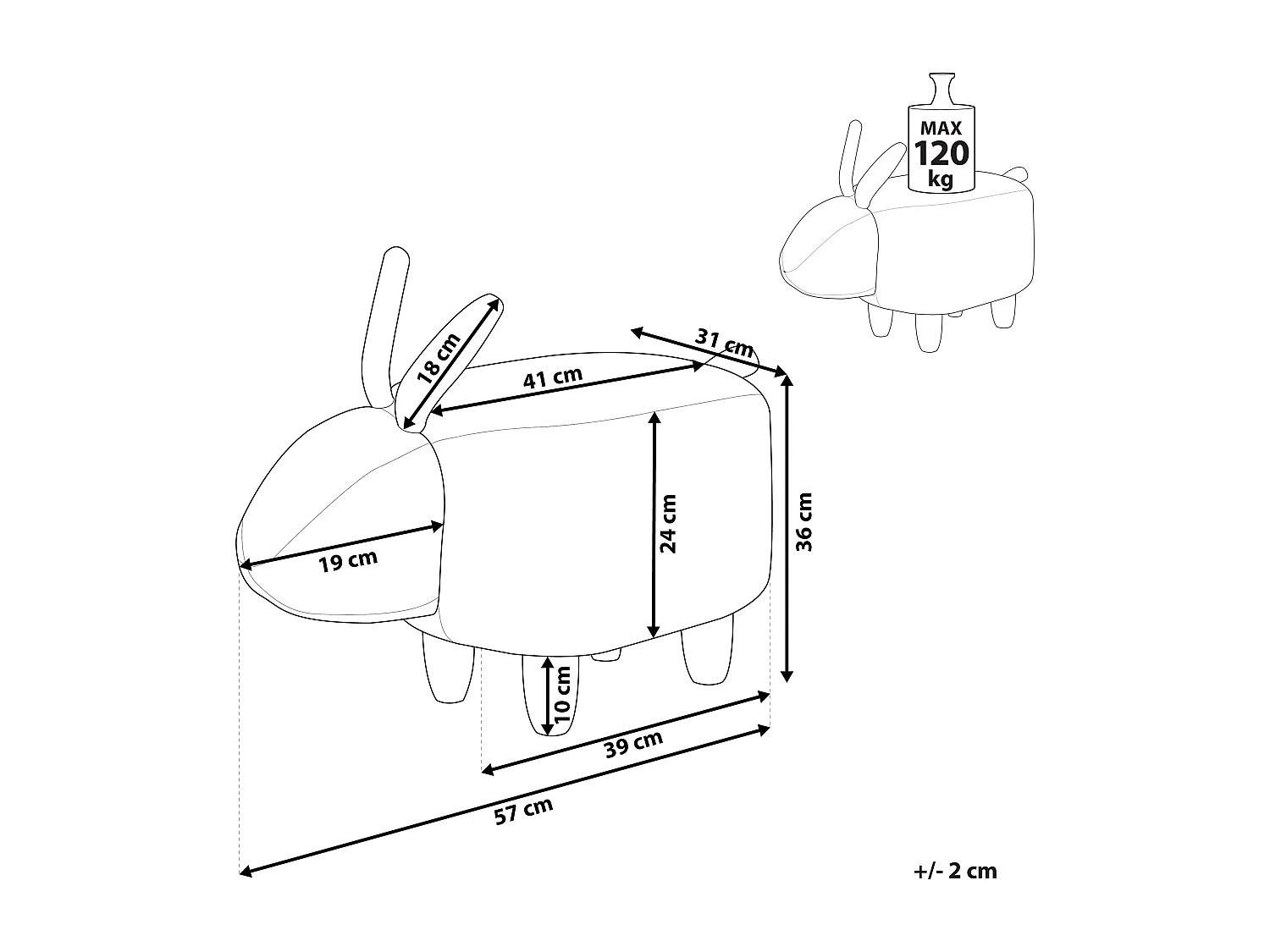 Tamborete animal BUNNY Cinzento