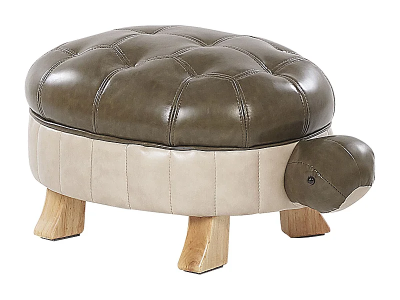 Süßer Hocker für Kinder in Schildkrötenform dunkelgrün / beige Lederoptik Turtle