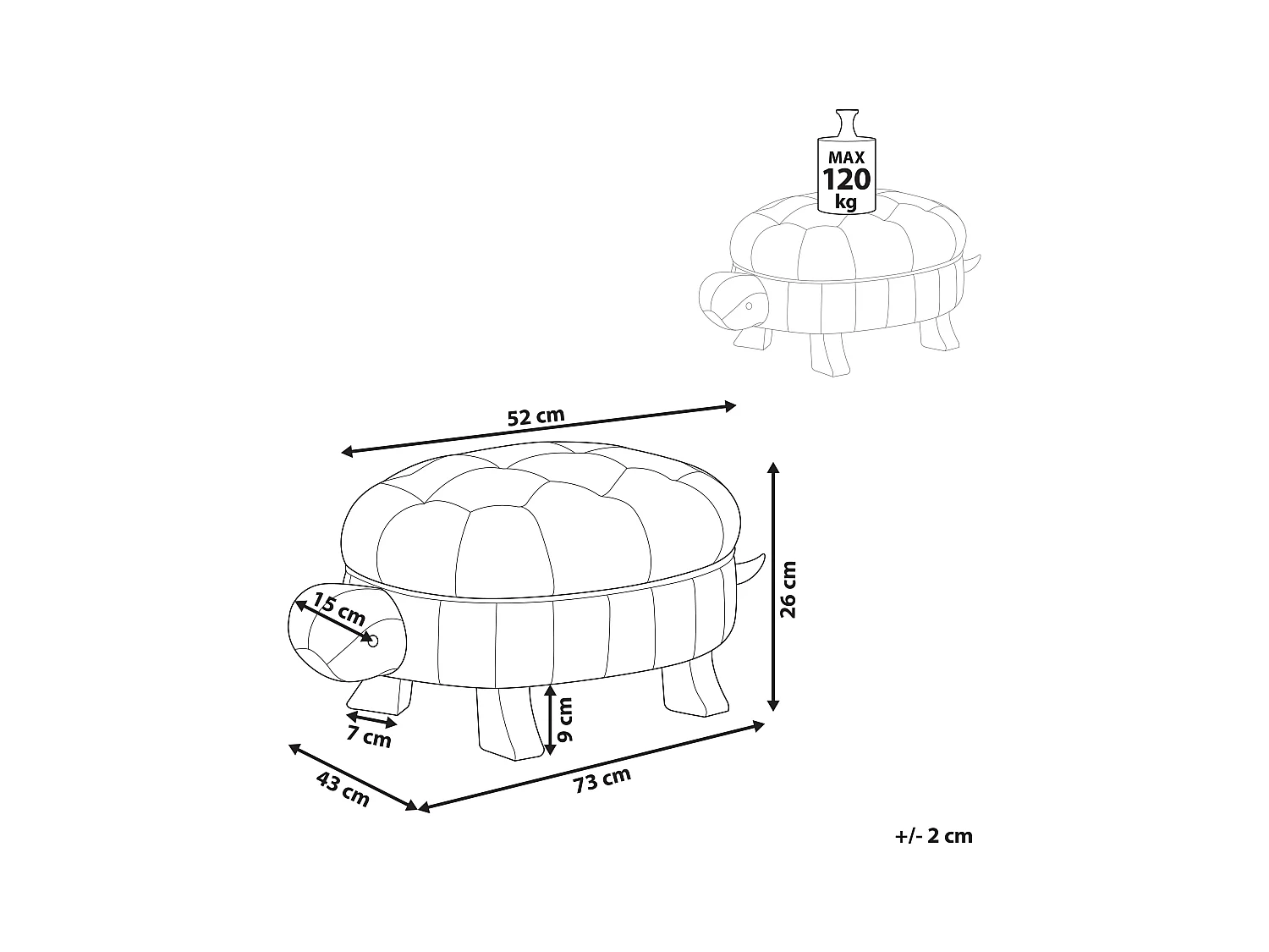 Süßer Hocker für Kinder in Schildkrötenform dunkelgrün / beige Lederoptik Turtle