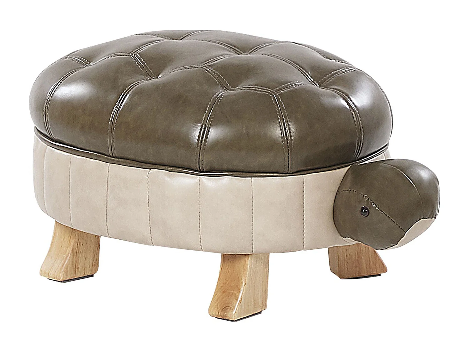 Süßer Hocker für Kinder in Schildkrötenform dunkelgrün / beige Lederoptik Turtle