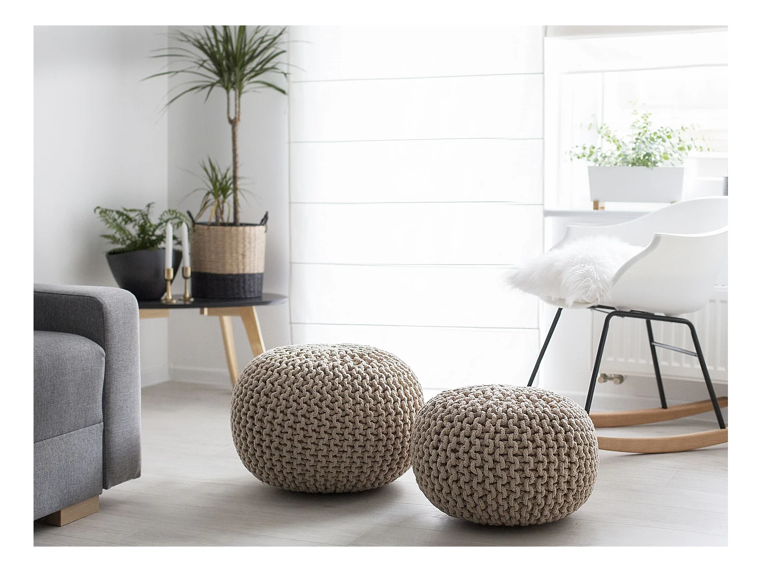 Pouf CONRAD Baumwolle Hellbeige 50 cm 50 cm 35 cm