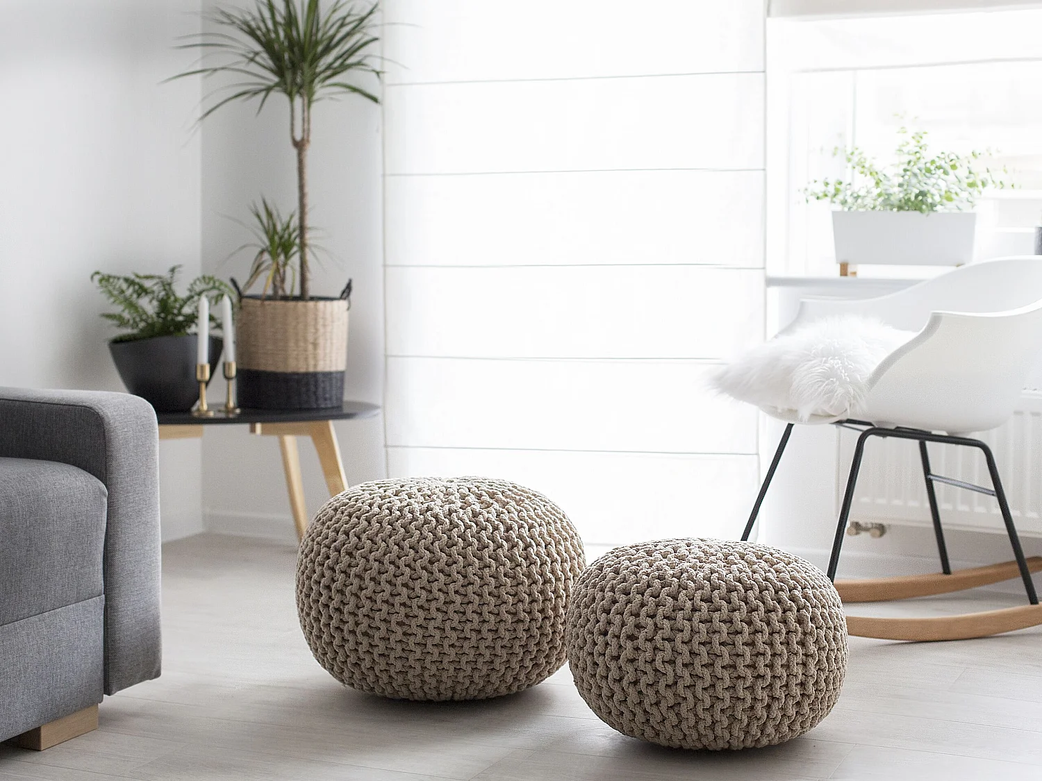 Pouf CONRAD Coton Beige clair 50 cm 50 cm 35 cm