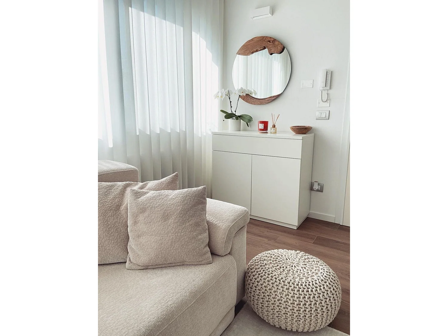 Pouf CONRAD Coton Beige clair 50 cm 50 cm 35 cm