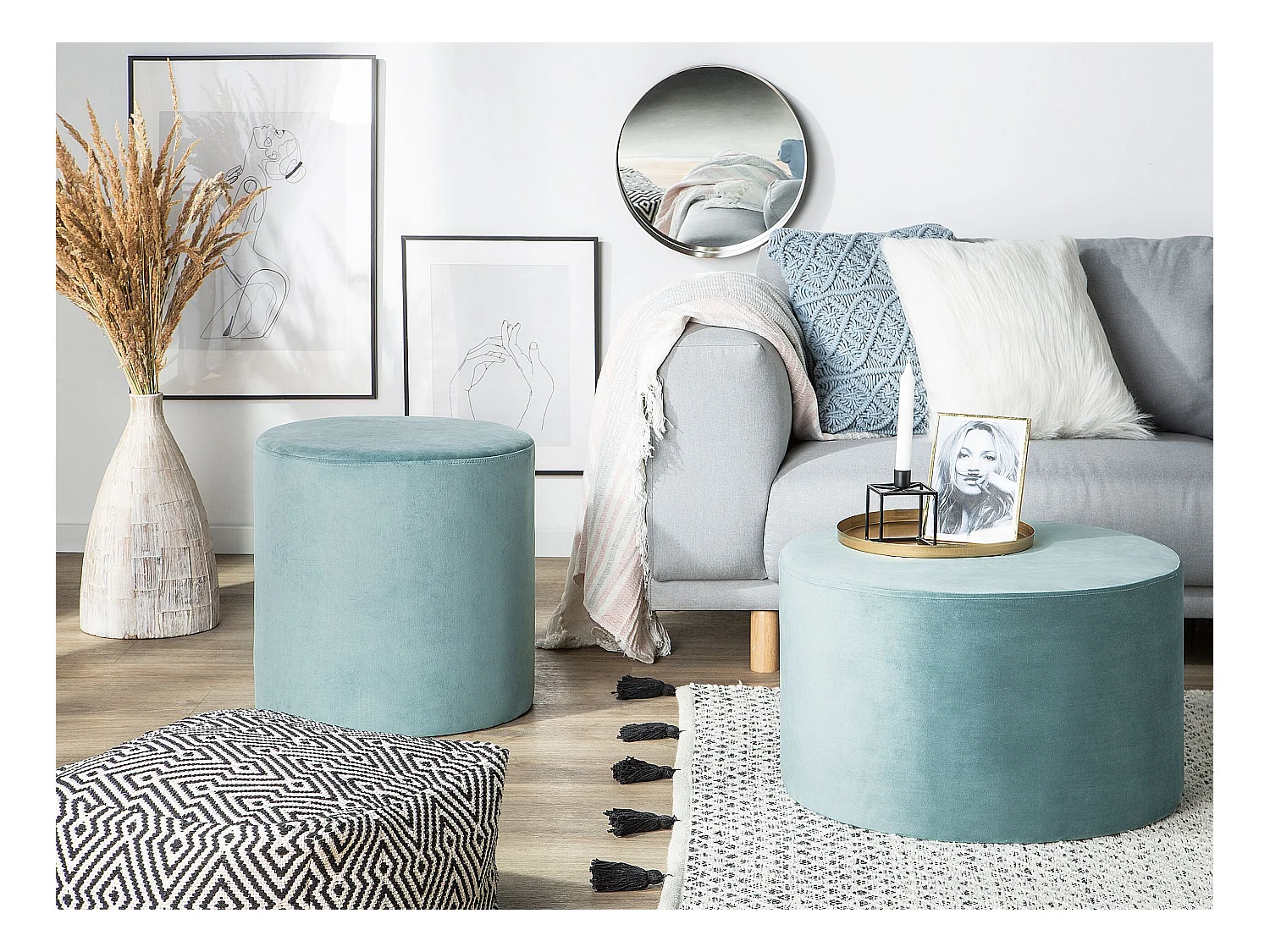 Pouf MILLEN Velours Vert menthe