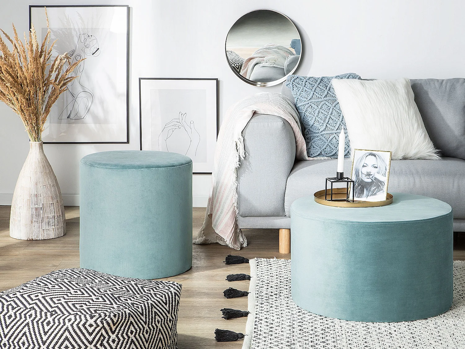 Pouf MILLEN Velluto Verde menta 61 cm 61 cm 36 cm