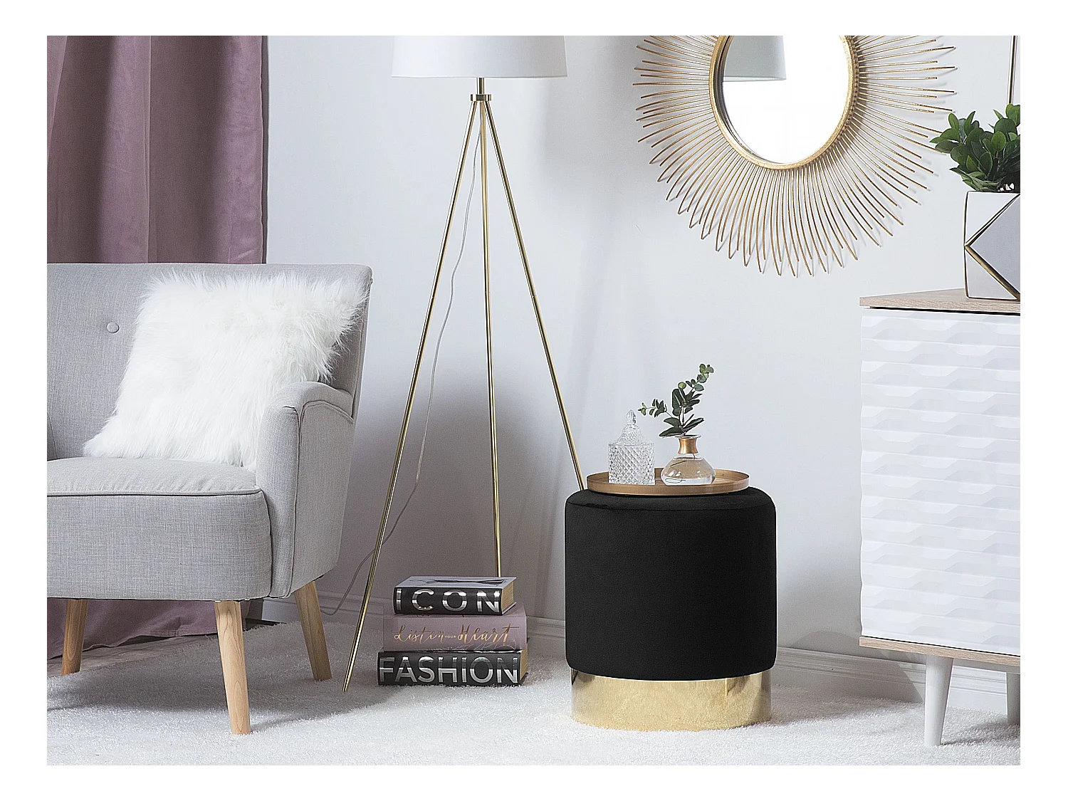 Puf SOPHIA Terciopelo Negro 39 cm 39 cm 40 cm