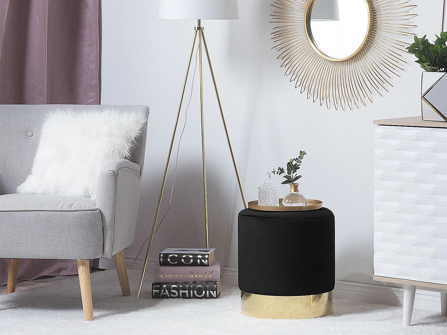 Pouf SOPHIA Velluto Nero 39 cm 39 cm 40 cm
