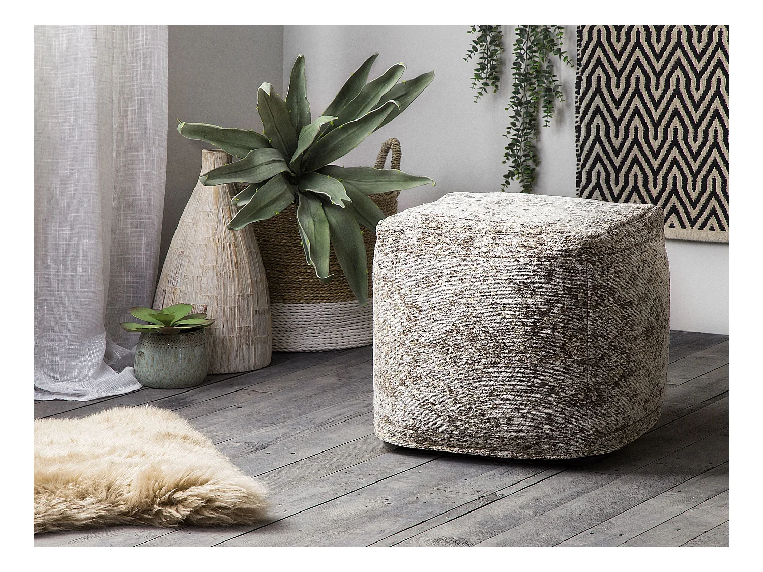 Pouf MEERUT Coton Taupe