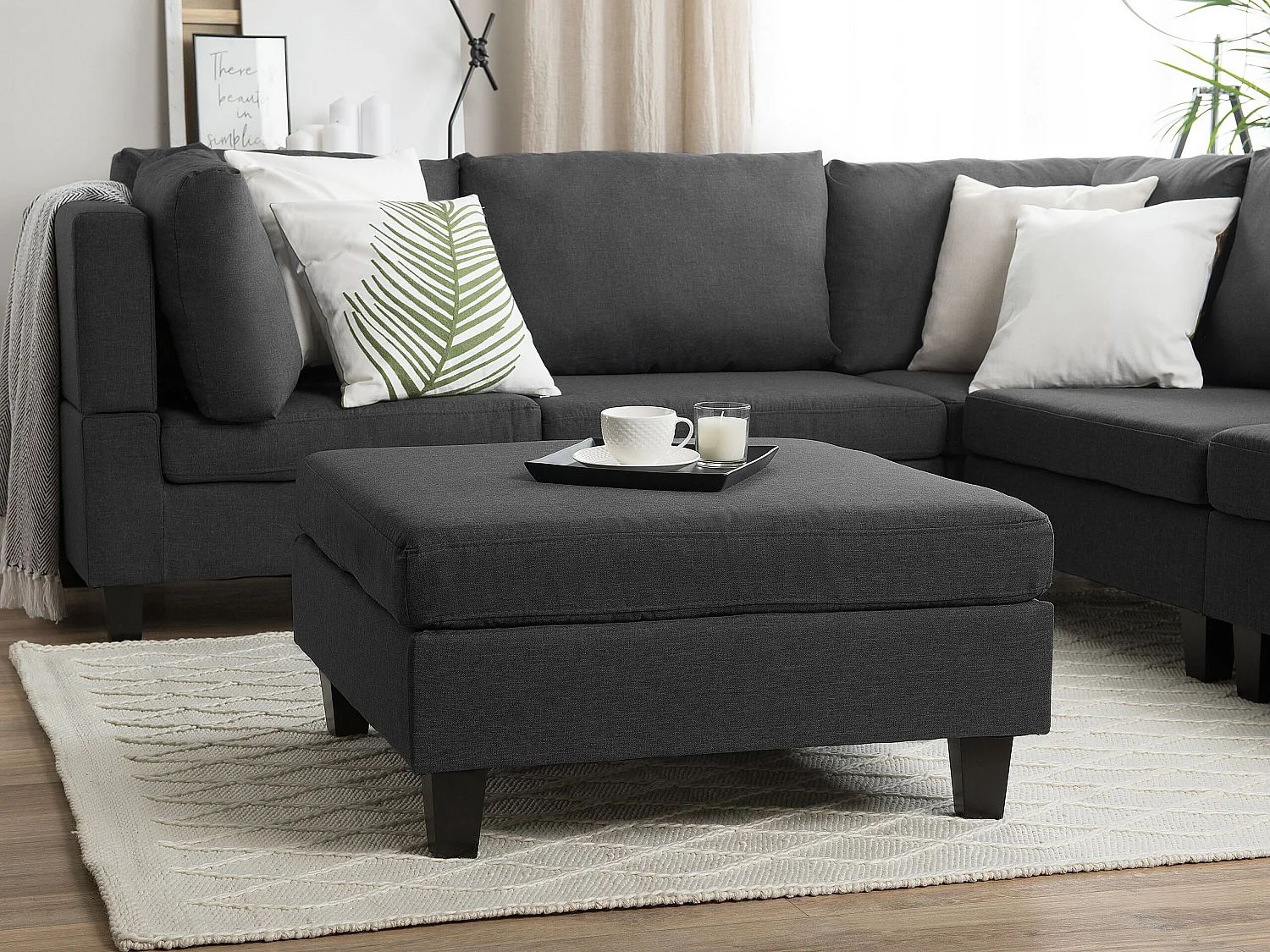 Ottoman FEVIK Tissu Gris foncé