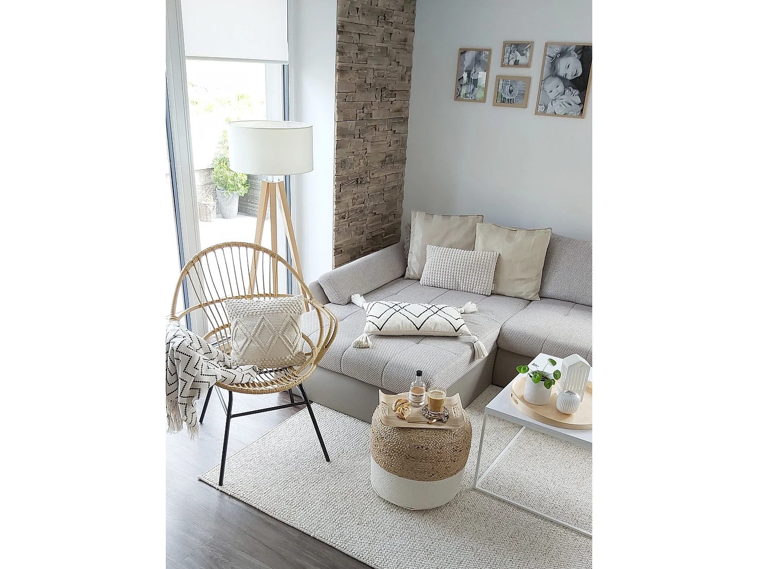 Pouf DALAMA Jute Blanc 46 cm 46 cm 48 cm
