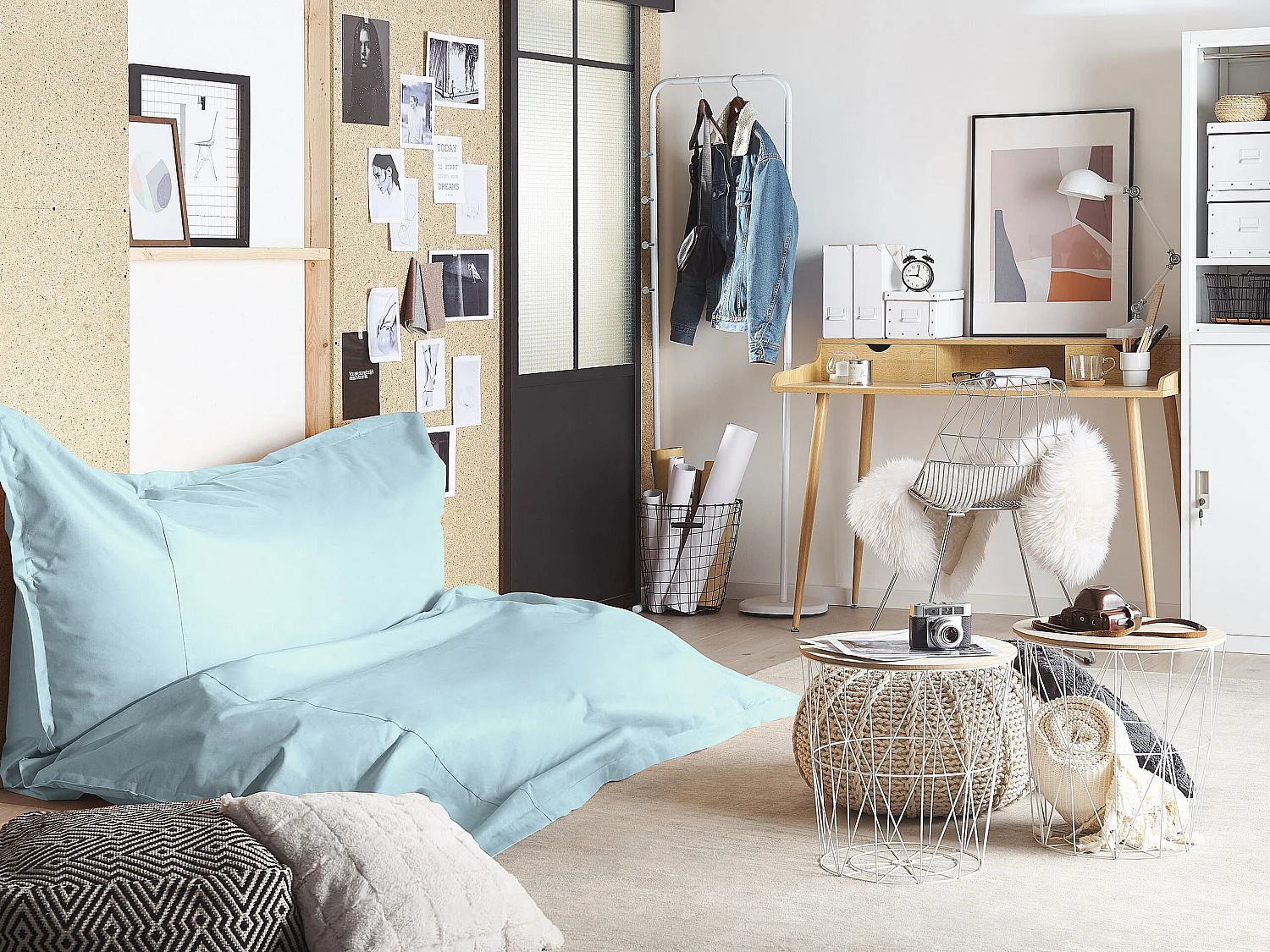 Sitzsack 600 L FUZZY 180 cm 230 cm Hellblau