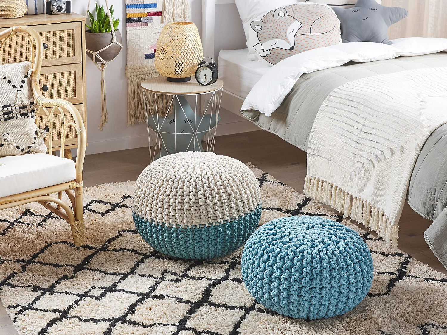 Pouf CONRAD Coton Bleu clair