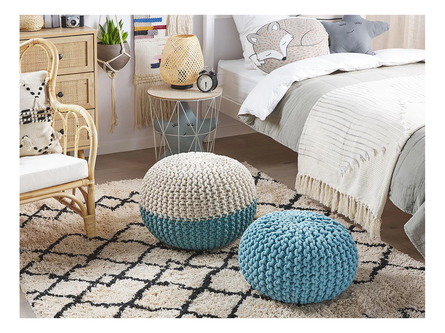 Pouf CONRAD Coton Bleu clair