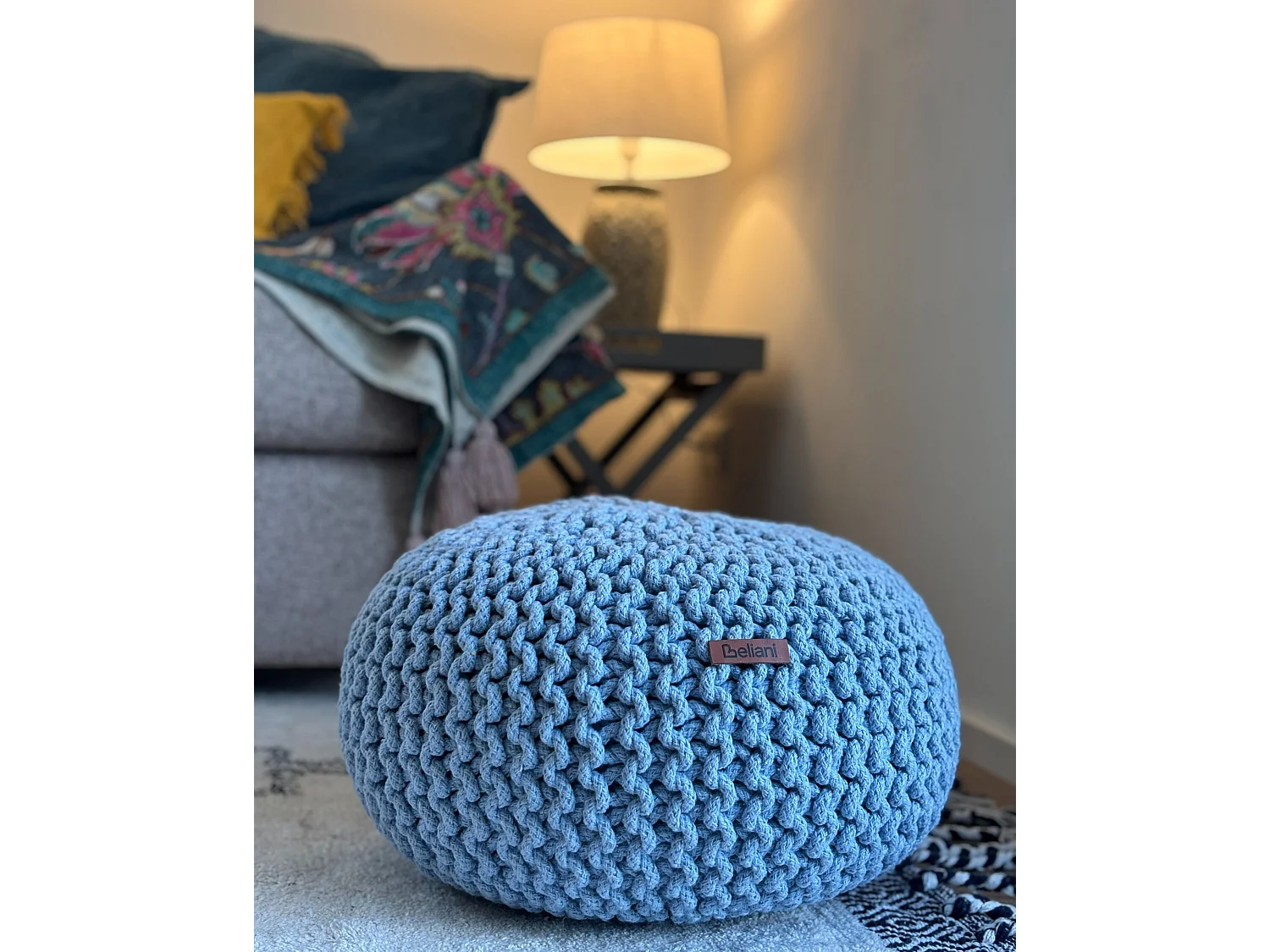 Pouf CONRAD Baumwolle Hellblau 40 cm 40 cm 25 cm