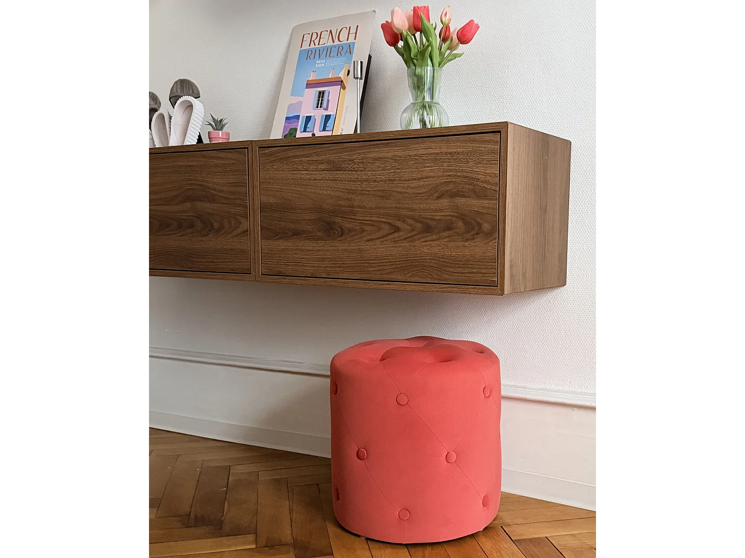 Pouf COROLLA Samtstoff Rot 40 cm 40 cm 40 cm