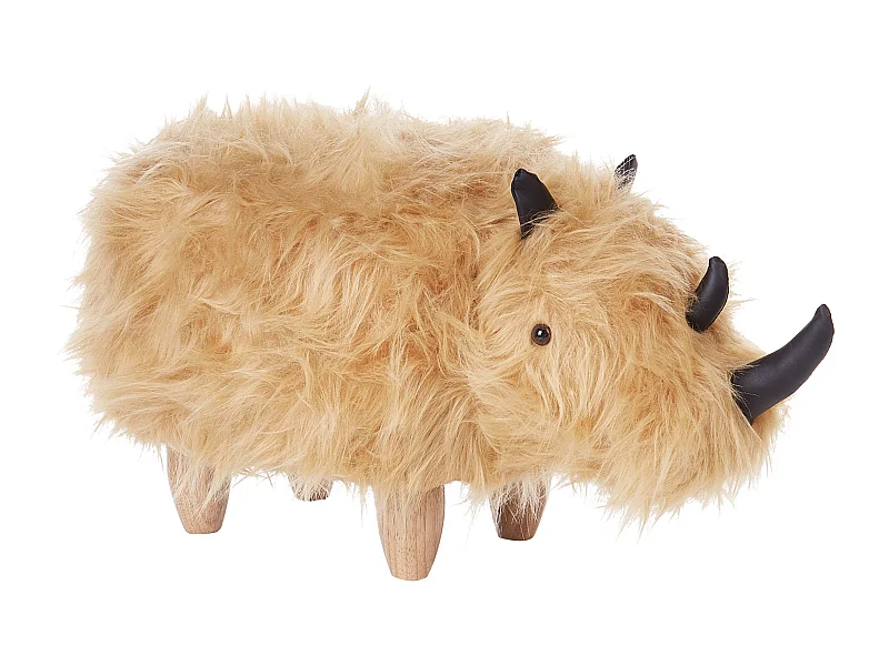 Flauschiger Hocker in Tierform Felloptik sandbeige Tierhocker für Kinder Rhino